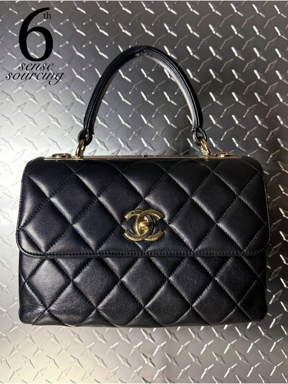 Chanel Lambskin Quilted Small Trendy Top Handle Flap Bag in Black GHW